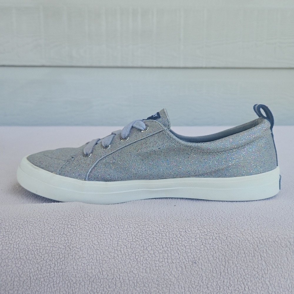 Sperry Top-Sider Crest Vibe Sneaker Women SZ 8.5 Grey Canvas Sparkle Low Boat - Picture 3 of 12